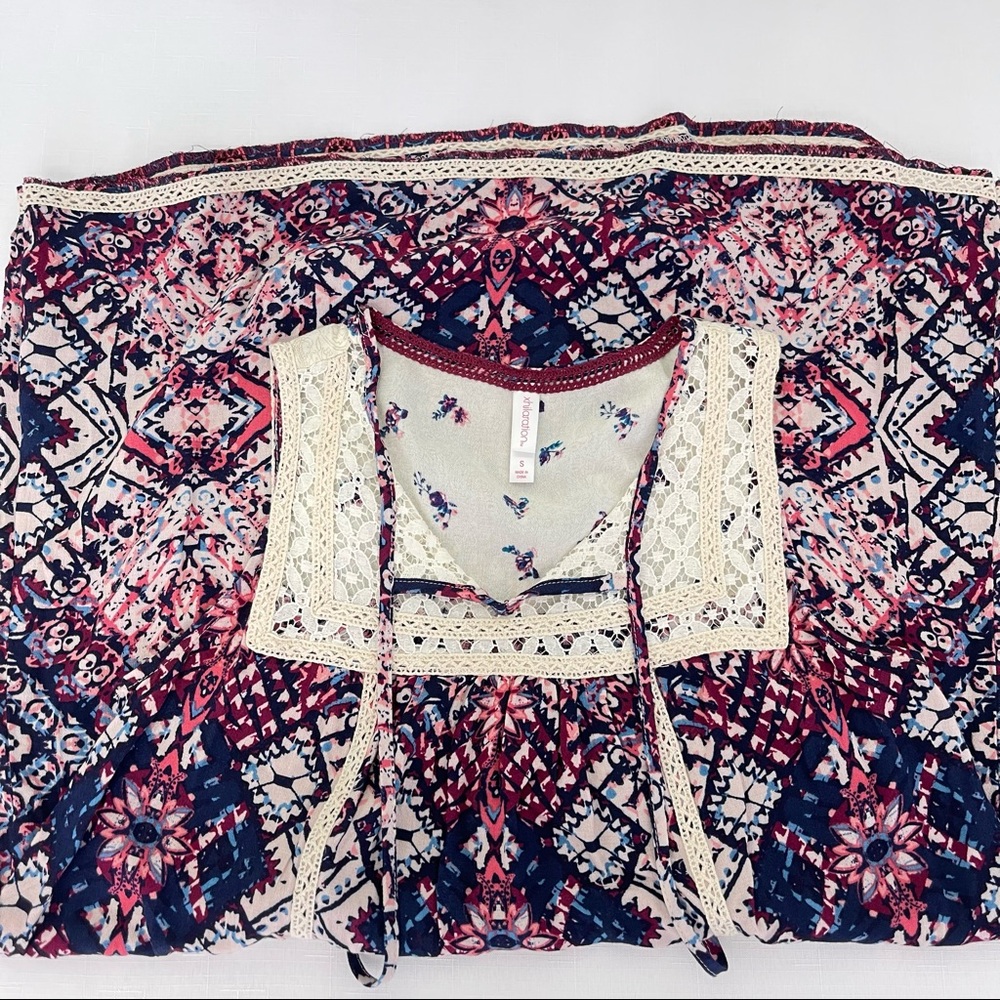 XHILARATION tunic top Aztec vibrant boho lace sleeveless long shirt S purple - Picture 6 of 8